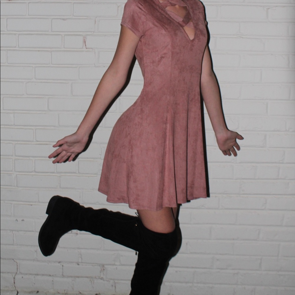 pink suede dress